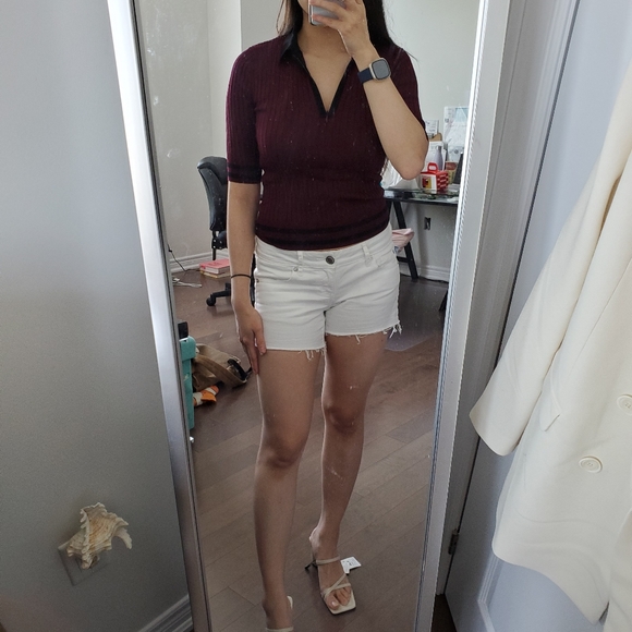 F21 Stretchy Ribbed Polo Short Sleeve Top. - Picture 4 of 5